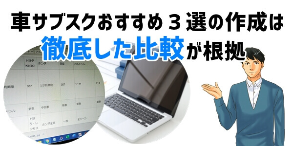 車サブスクリプションサービス３選の比較結果（根拠）